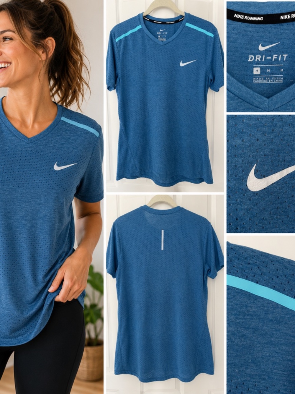 Nike Dri-FIT Running Top Blue Women’s Medium Breathable Athletic Tee